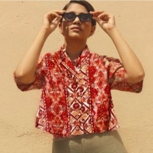 Rachel Zoe Red Ikat Linen Shirt